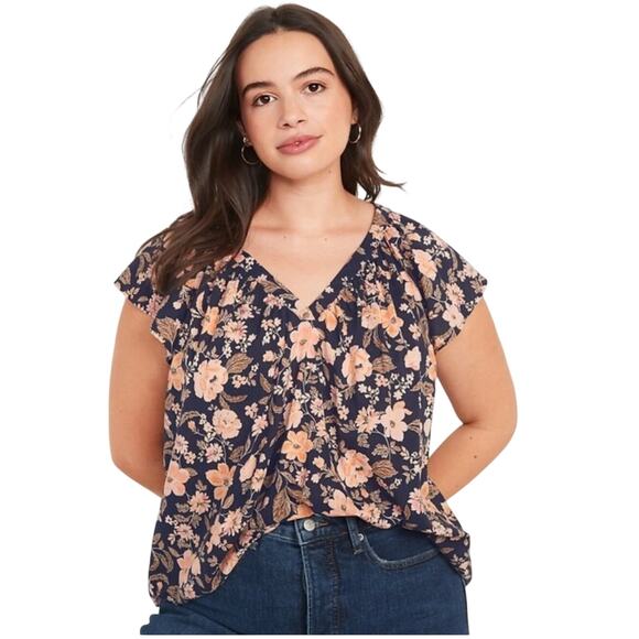 Old Navy Tops - Old Navy Navy Floral Flutter V-Neck Blouse
